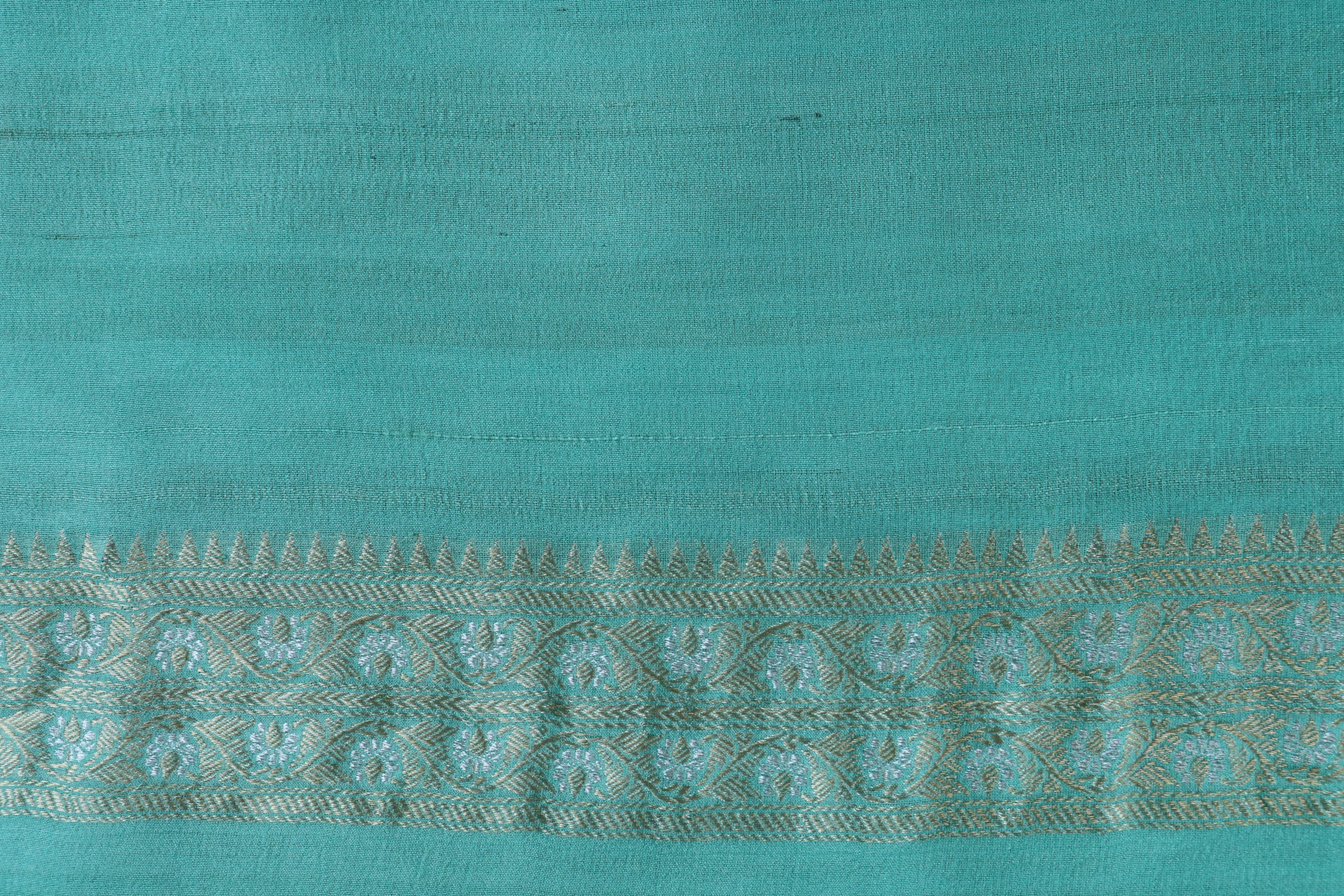 Sea Green Guldasta Motif Handwoven Tussar Silk Saree