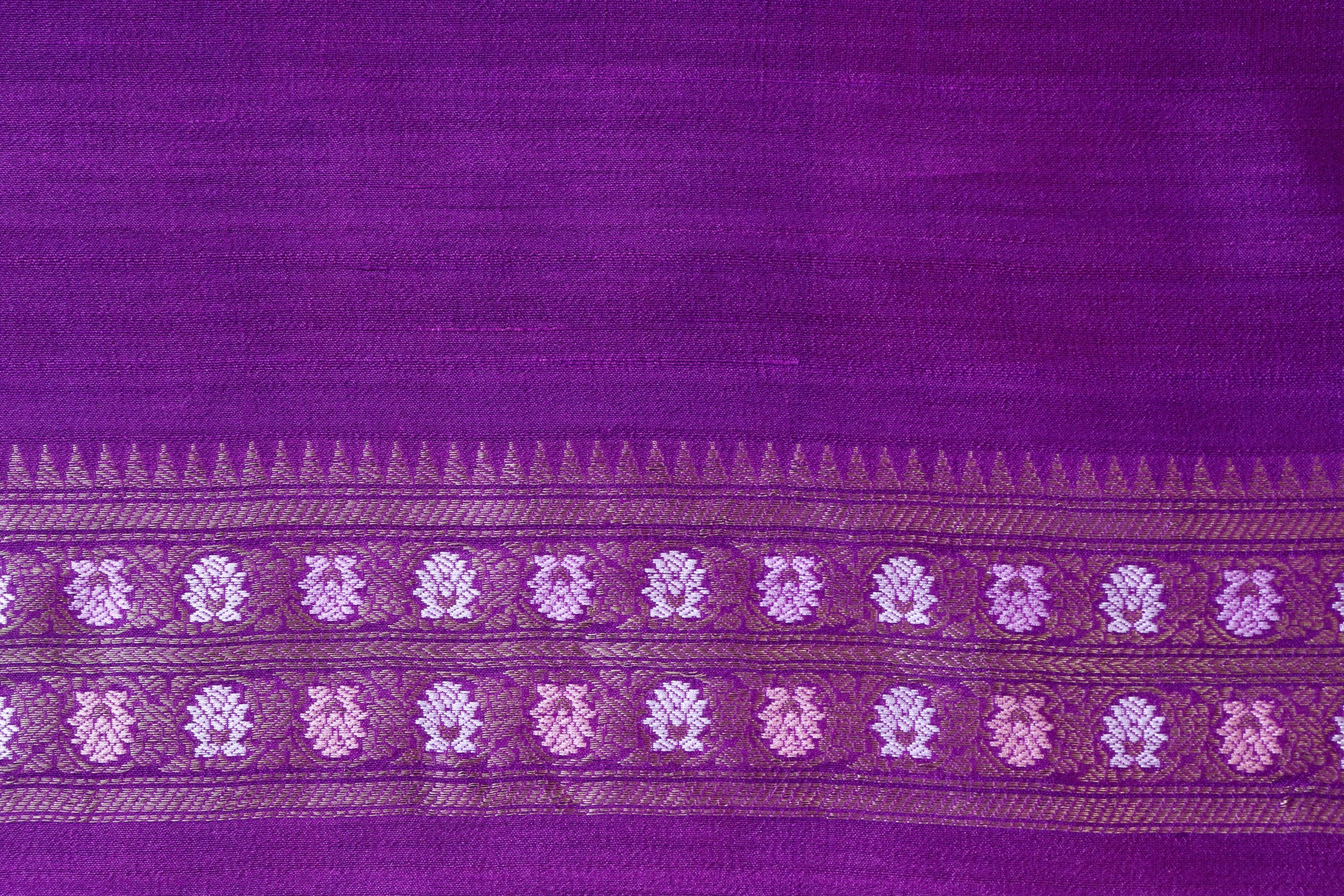 Purple Green Guldasta Motif Handwoven Tussar Silk Saree