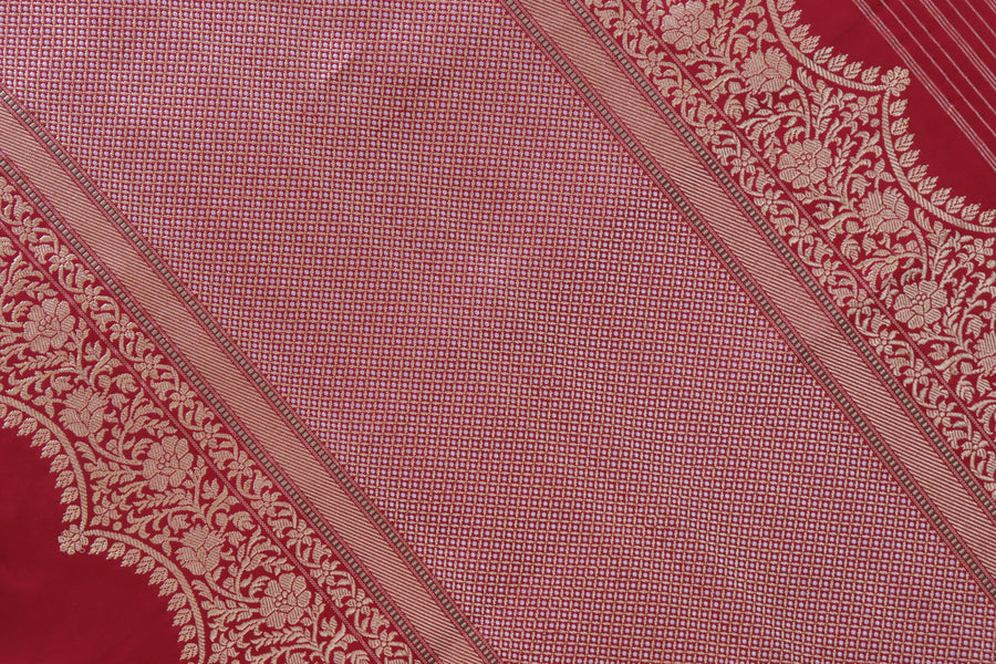 Deep Red Butterfly Motif Pure Silk Handloom Banarasi Saree