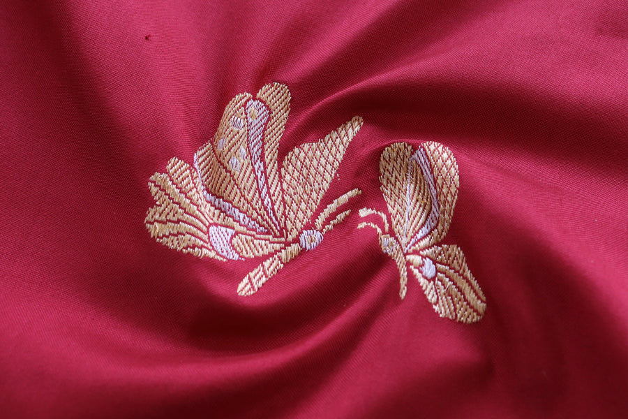 Deep Red Butterfly Motif Pure Silk Handloom Banarasi Saree