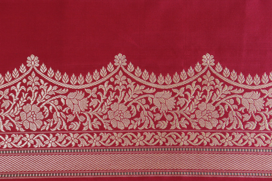 Deep Red Butterfly Motif Pure Silk Handloom Banarasi Saree