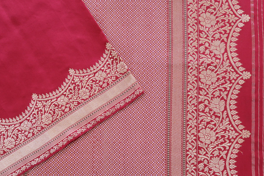 Deep Red Butterfly Motif Pure Silk Handloom Banarasi Saree