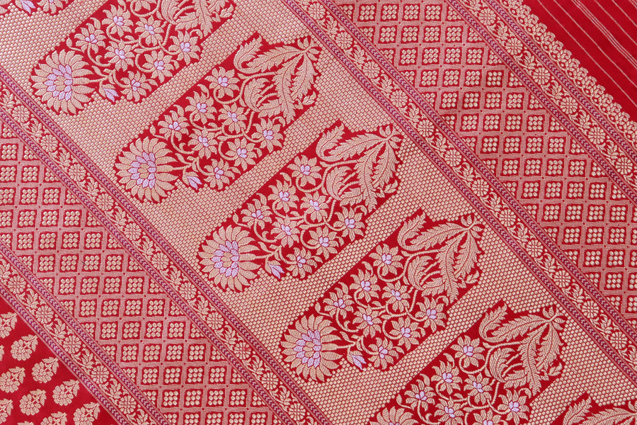 Red Peacock Motif Pure Silk Banarasi Saree | Stuti Weaves