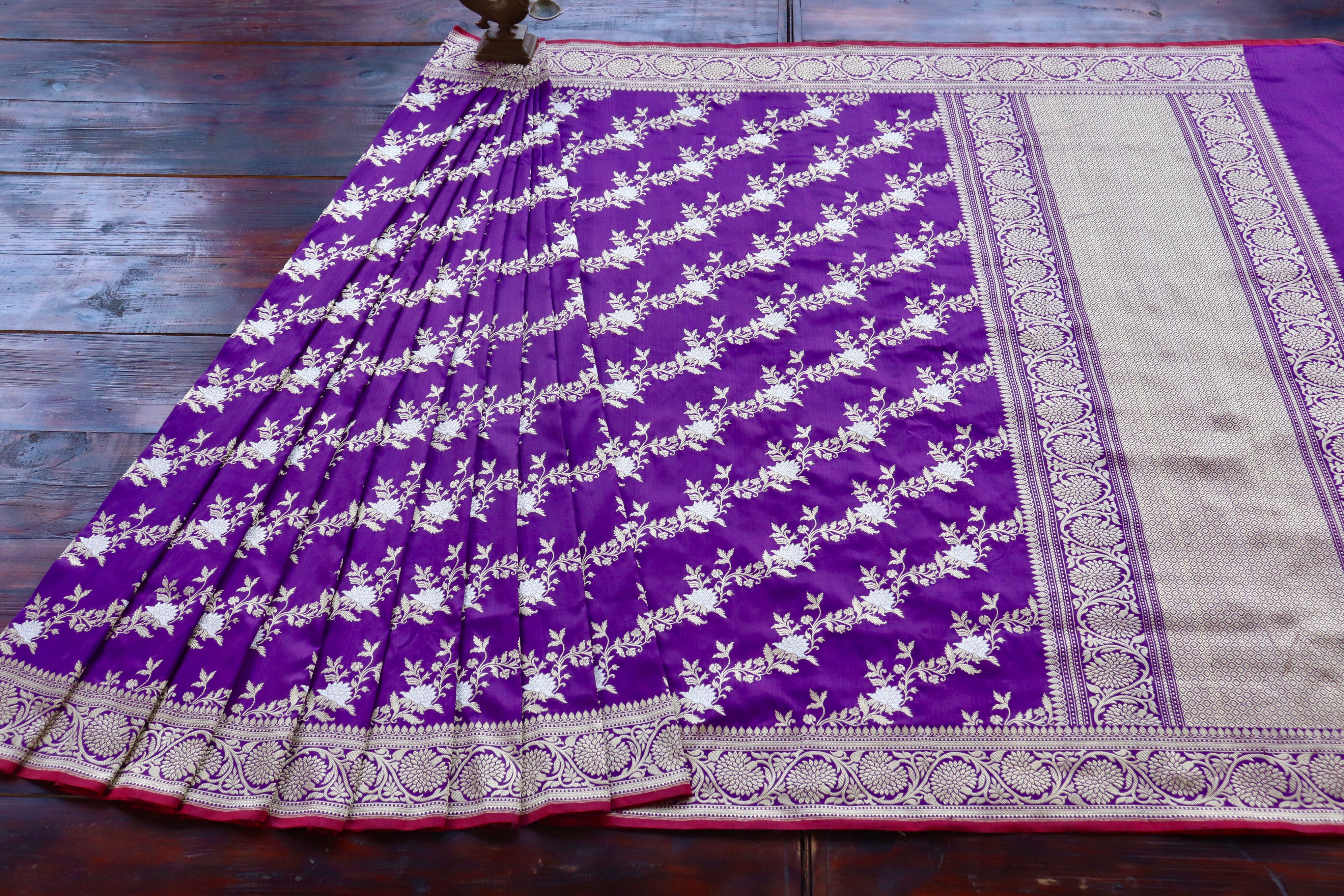 Purple Jamal Jangla Pure Silk Handloom Banarasi Saree