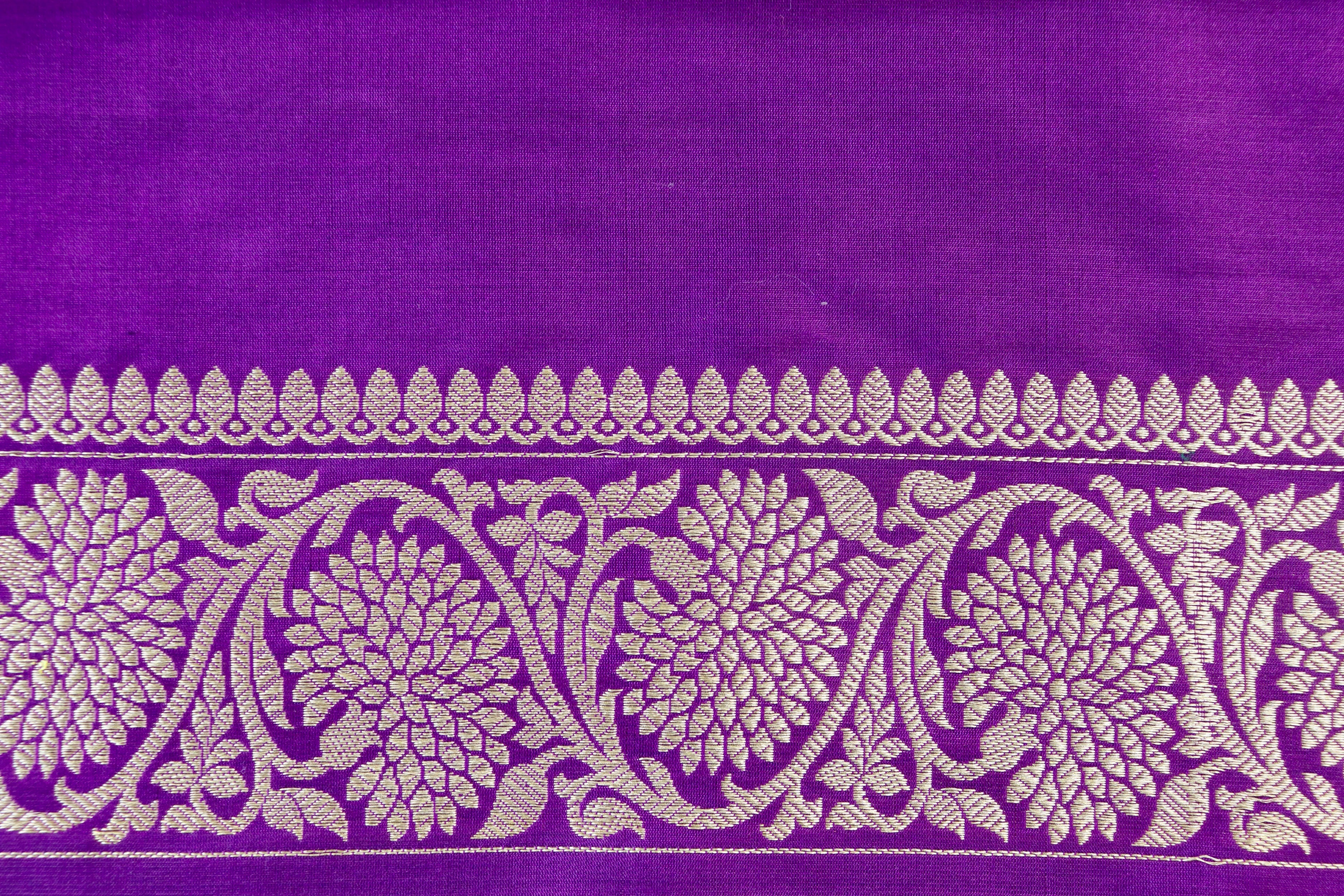 Purple Jamal Jangla Pure Silk Handloom Banarasi Saree
