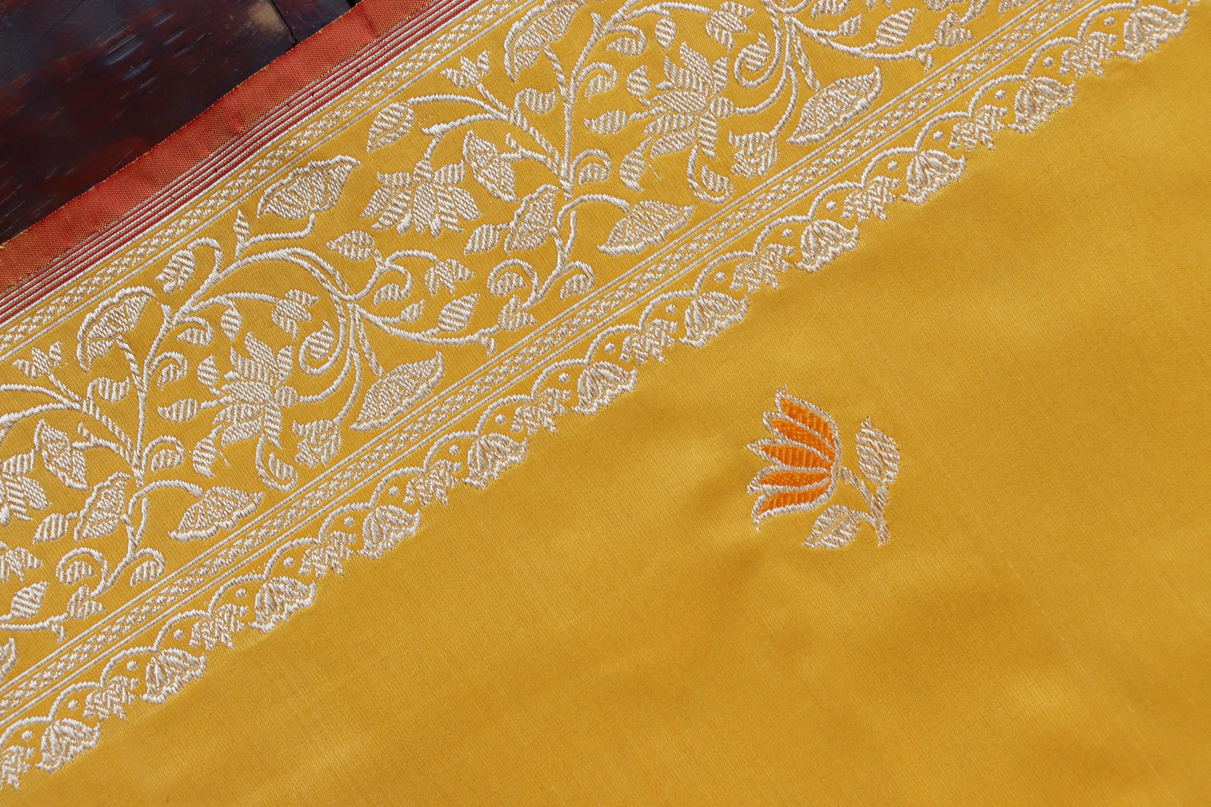 Yellow Lotus Motif Pure Katan Silk Handloom Banarasi Saree