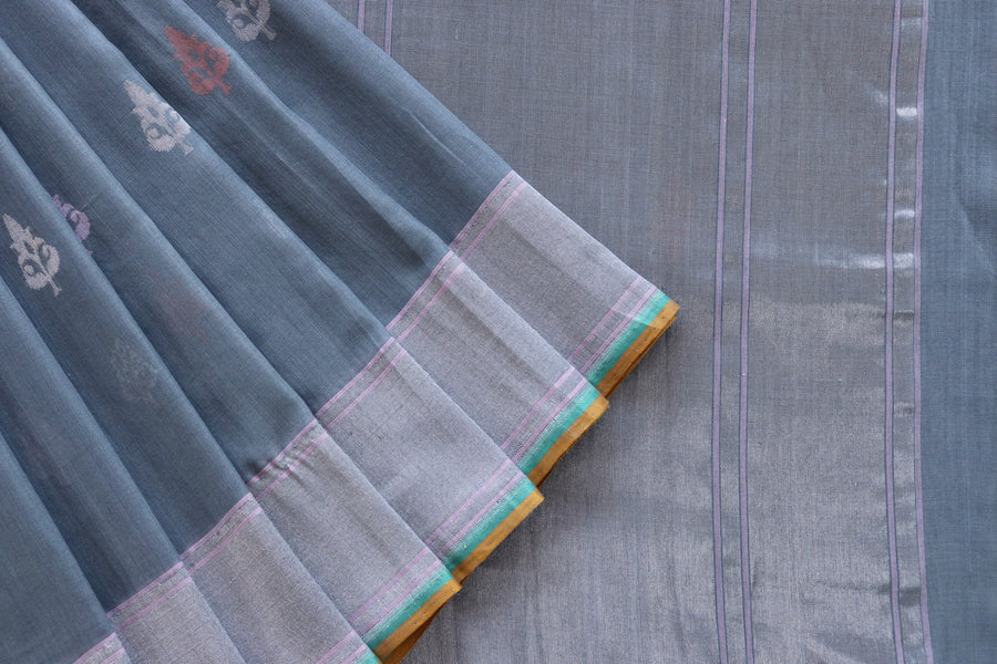 Grey Cotton Kadhua Motif Banarasi Handloom Saree