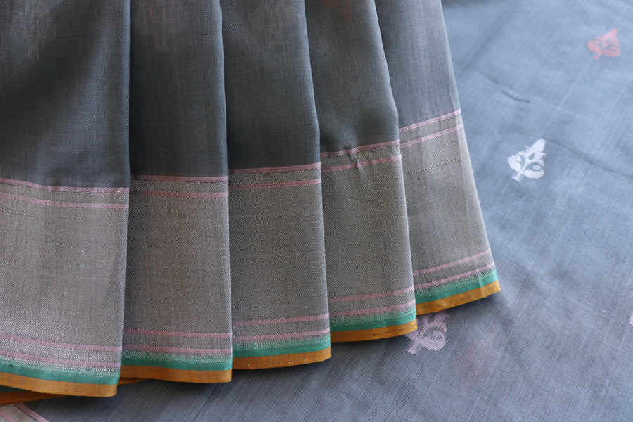 Grey Cotton Kadhua Motif Banarasi Handloom Saree