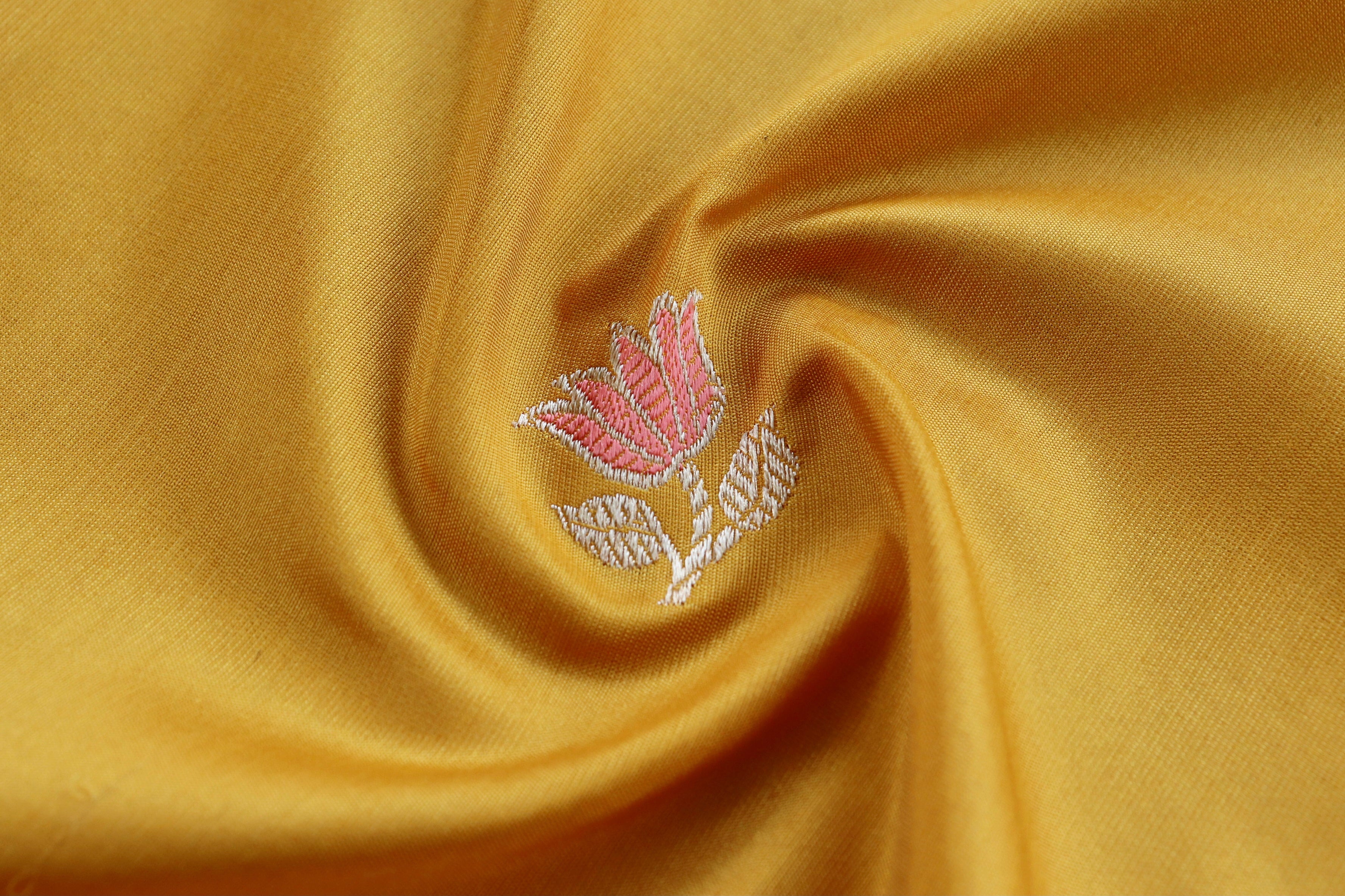 Yellow Lotus Motif Pure Katan Silk Handloom Banarasi Saree