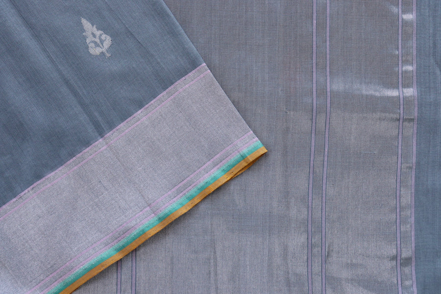 Grey Cotton Kadhua Motif Banarasi Handloom Saree