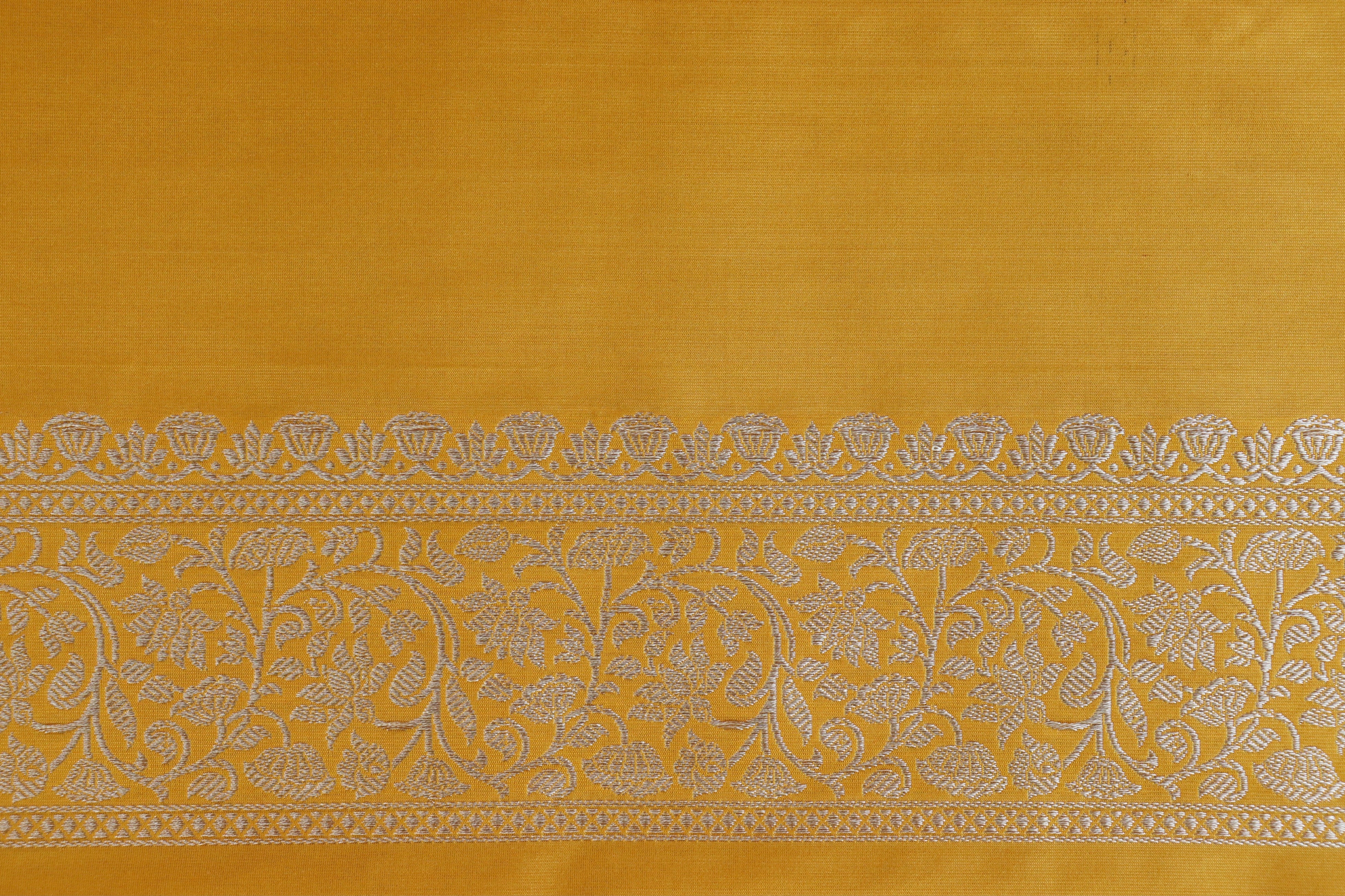 Yellow Lotus Motif Pure Katan Silk Handloom Banarasi Saree