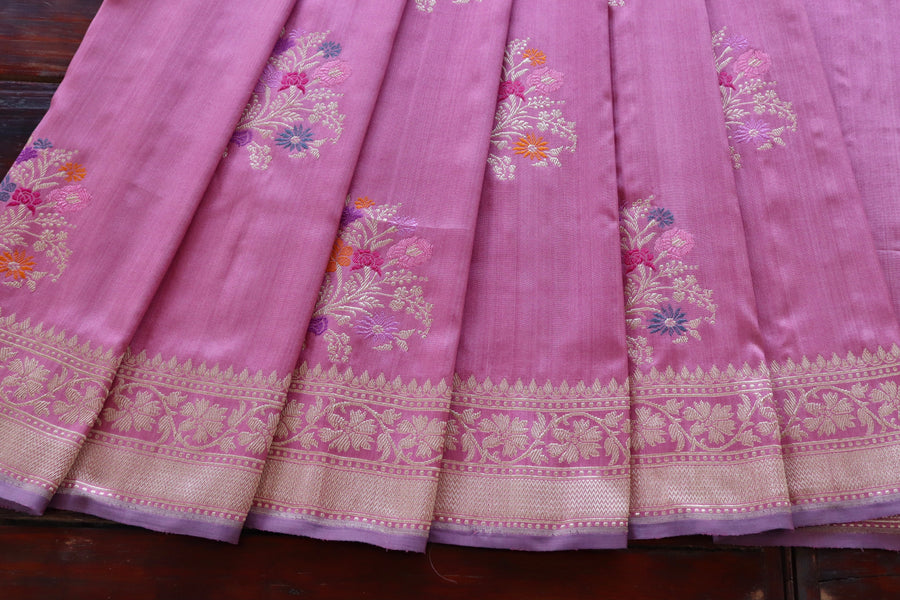 Taffy Pink Guldasta Motif Pure Katan Silk Handloom Saree