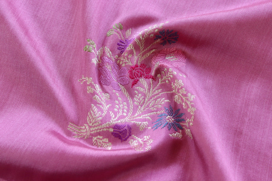 Taffy Pink Guldasta Motif Pure Katan Silk Handloom Saree