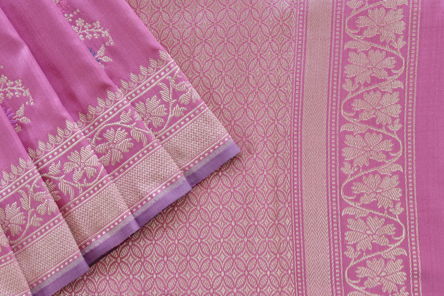 Taffy Pink Guldasta Motif Pure Katan Silk Handloom Saree