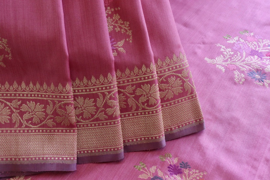 Taffy Pink Guldasta Motif Pure Katan Silk Handloom Saree