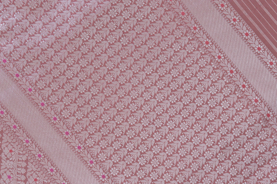 Powder Pink Meenadar Adda Tanchoi Pure Silk Handloom Banarasi Saree