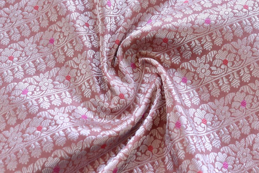 Powder Pink Meenadar Adda Tanchoi Pure Silk Handloom Banarasi Saree