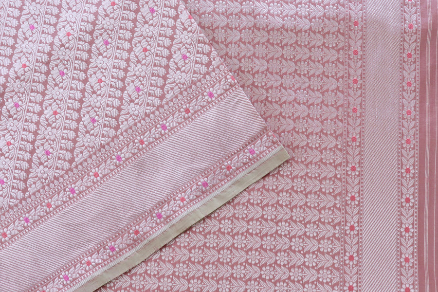 Powder Pink Meenadar Adda Tanchoi Pure Silk Handloom Banarasi Saree