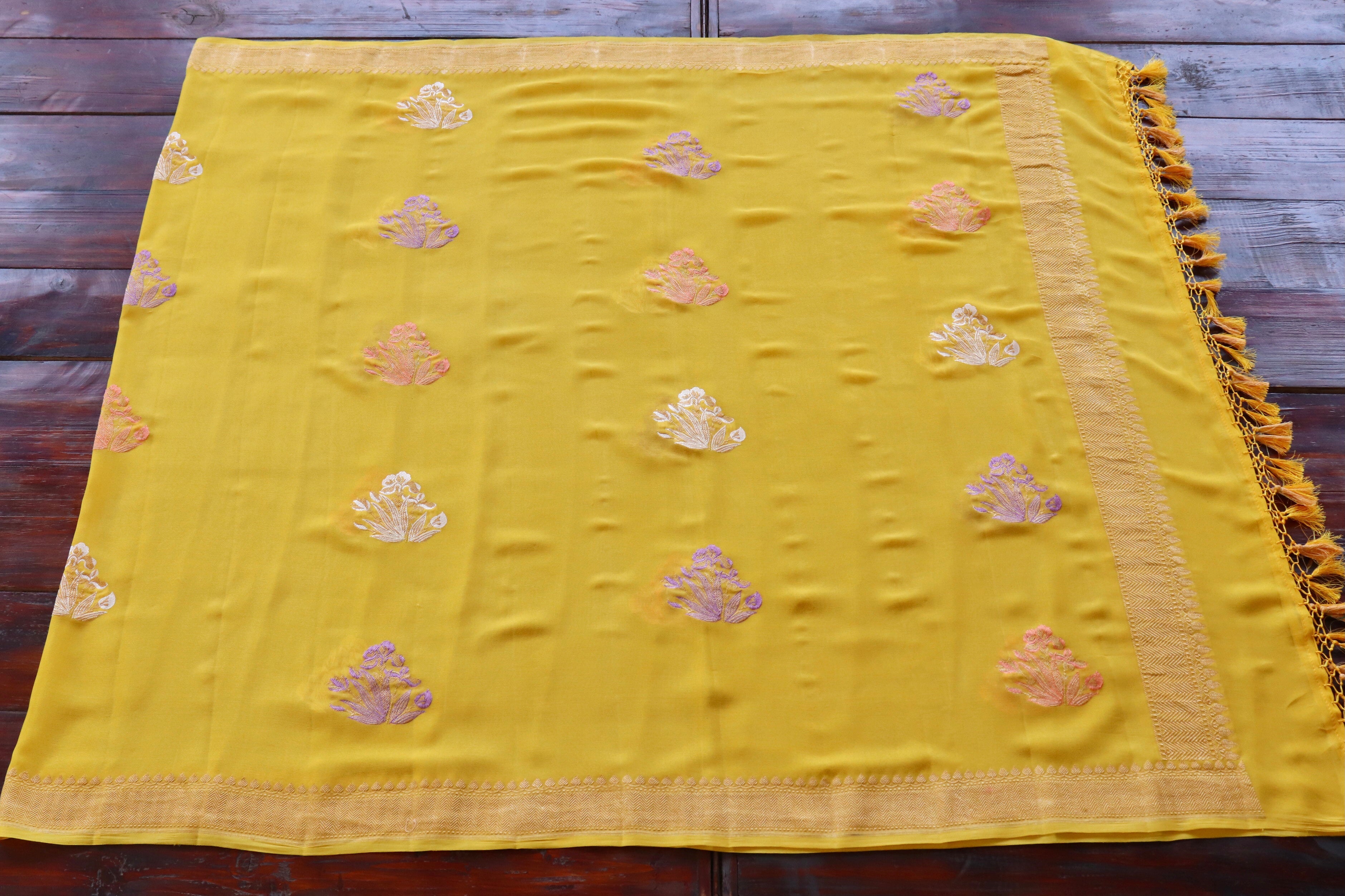 Yellow Kadhua Meenadar Georgette Silk Handloom Dupatta