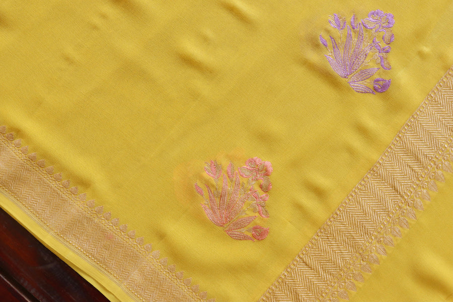 Yellow Kadhua Meenadar Georgette Silk Handloom Dupatta