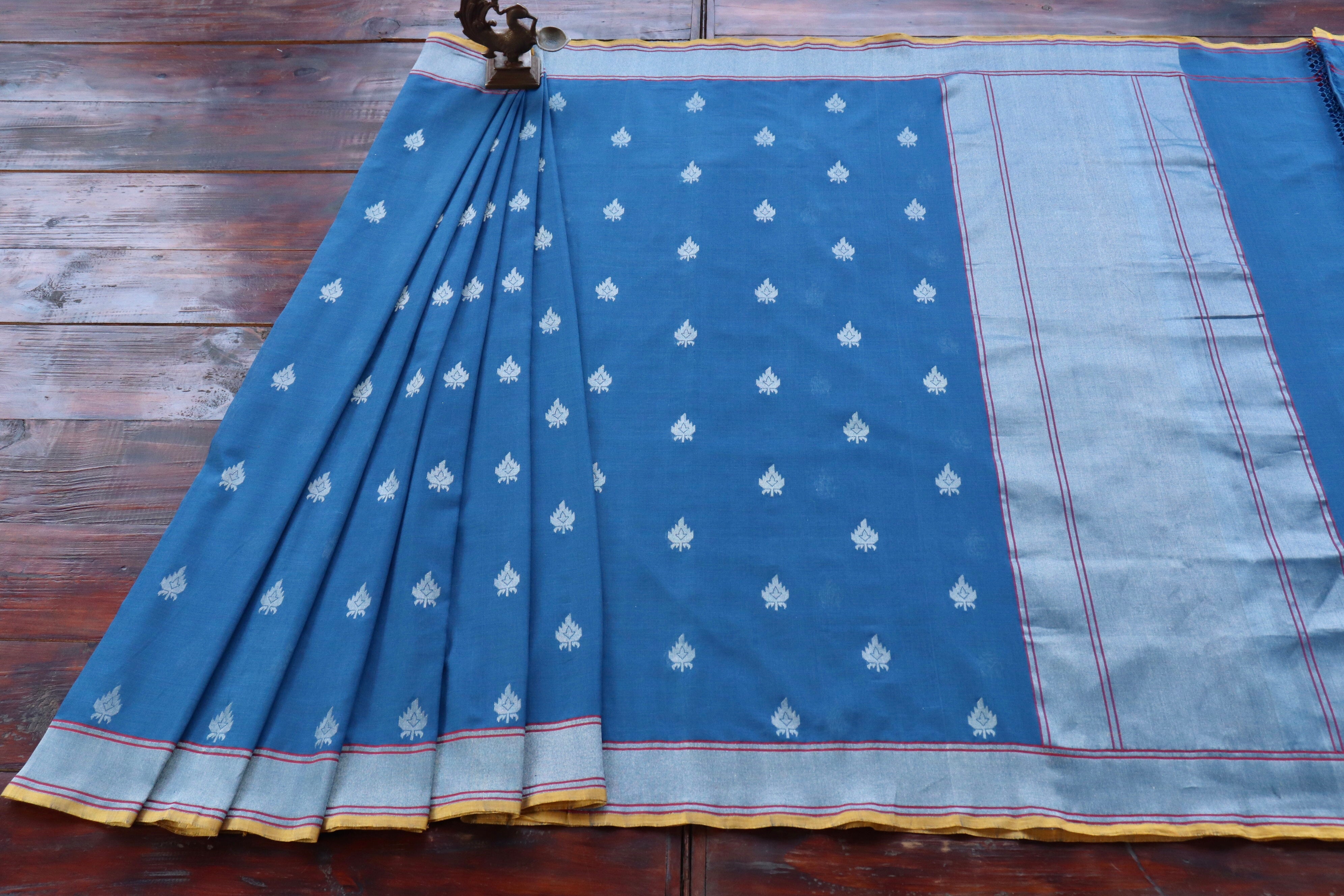 Indigo Kadhua Pure Cotton Handwoven Saree