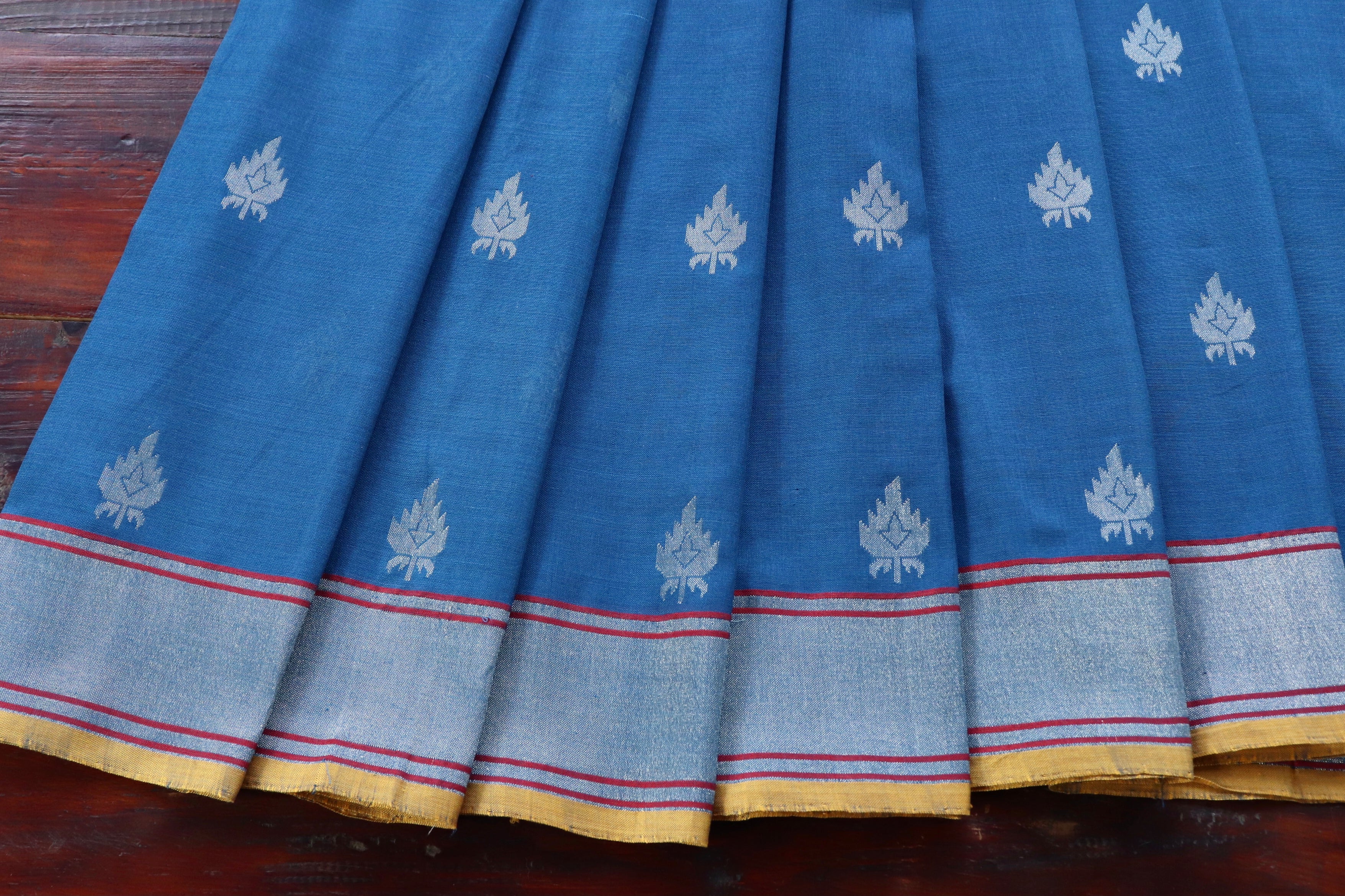 Indigo Kadhua Pure Cotton Handwoven Saree