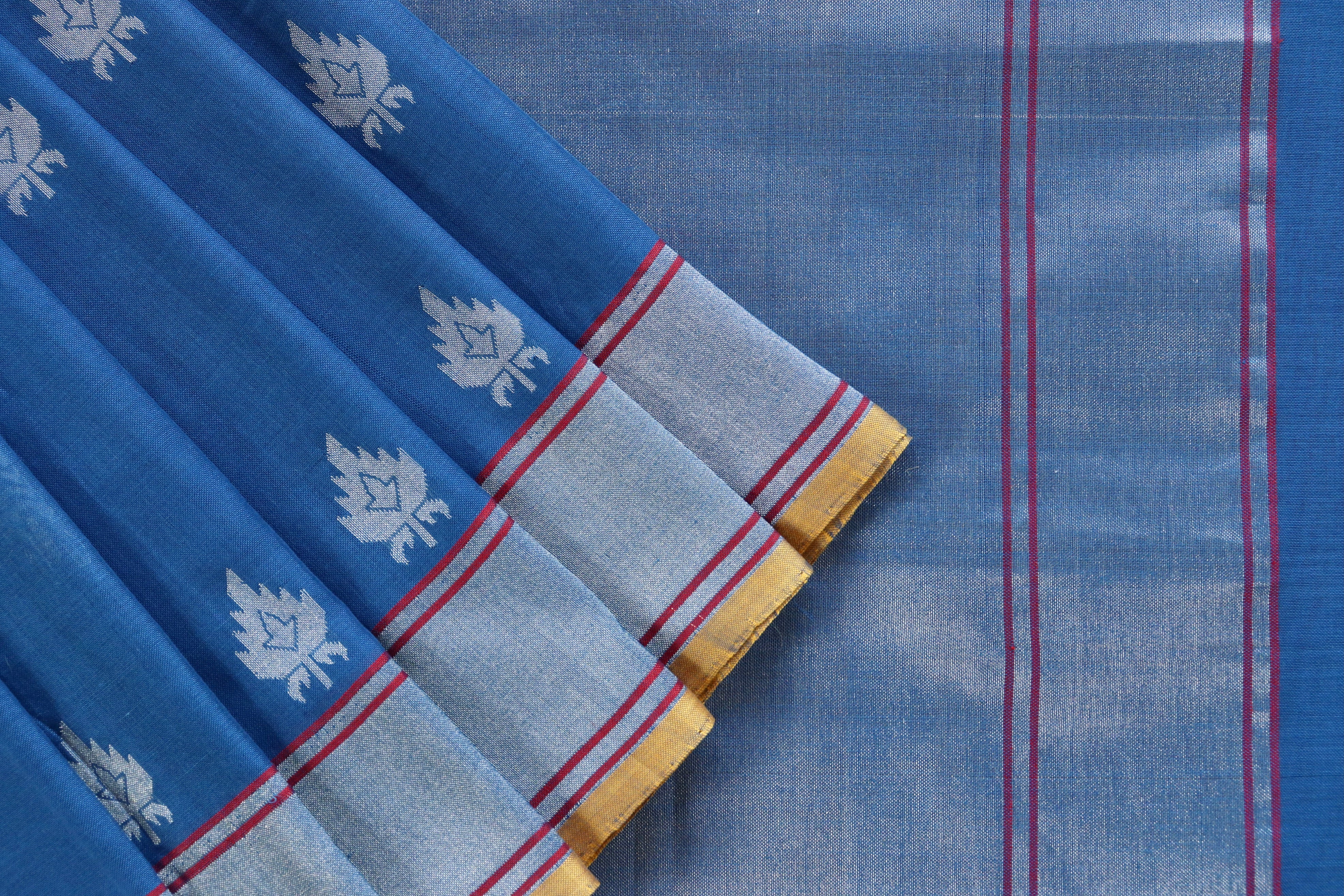 Indigo Kadhua Pure Cotton Handwoven Saree