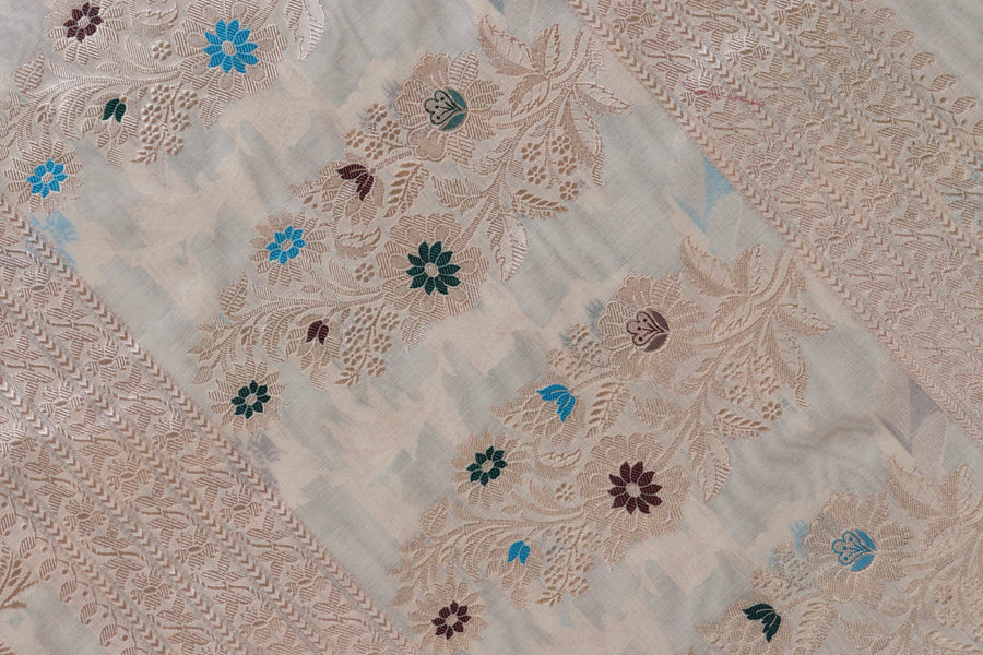 Ivory Kadhua Kora Jangla Handwoven Saree