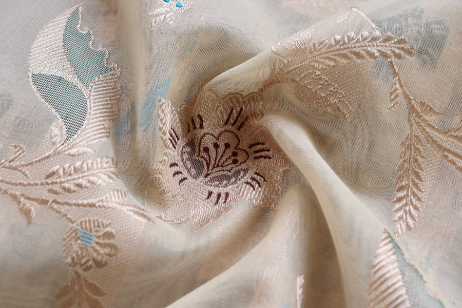 Ivory Kadhua Kora Jangla Handwoven Saree