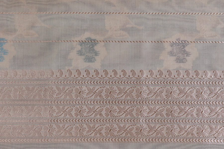 Ivory Kadhua Kora Jangla Handwoven Saree