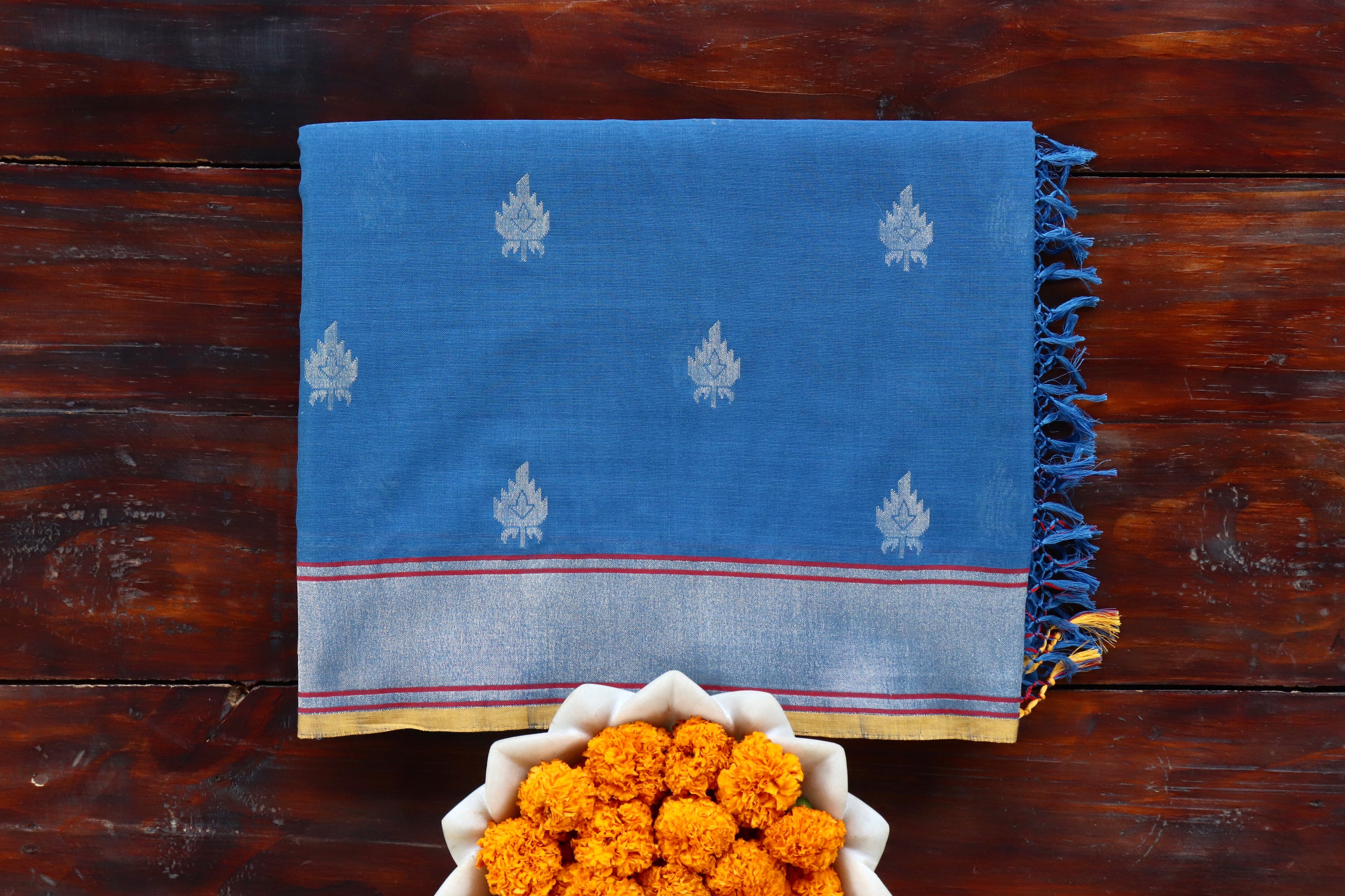 Indigo Kadhua Pure Cotton Handwoven Saree