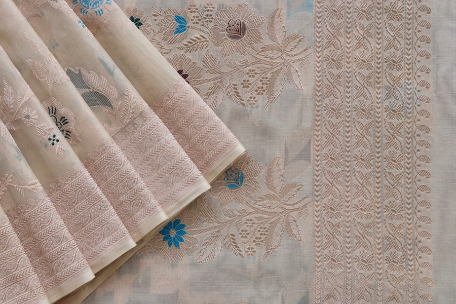 Ivory Kadhua Kora Jangla Handwoven Saree