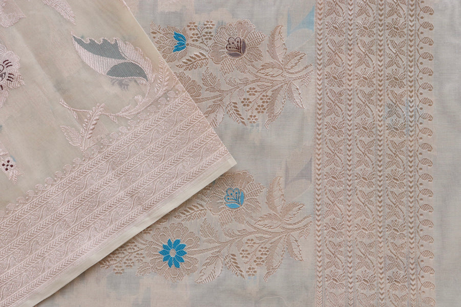 Ivory Kadhua Kora Jangla Handwoven Saree