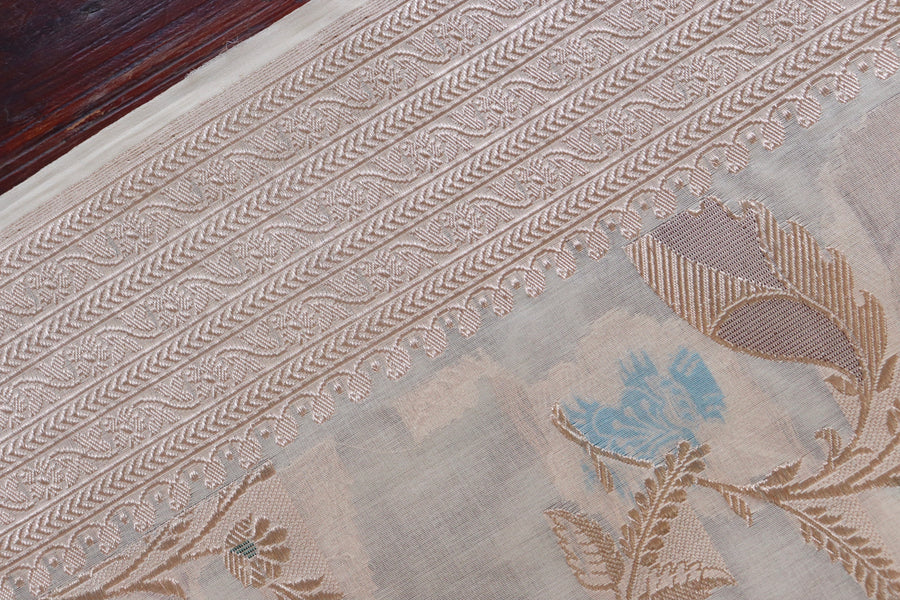Ivory Kadhua Kora Jangla Handwoven Saree