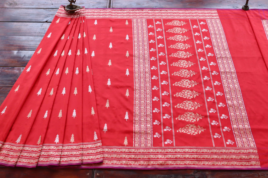 Red Kadhua Motif Pure Silk Banarasi Saree | Stuti Weaves