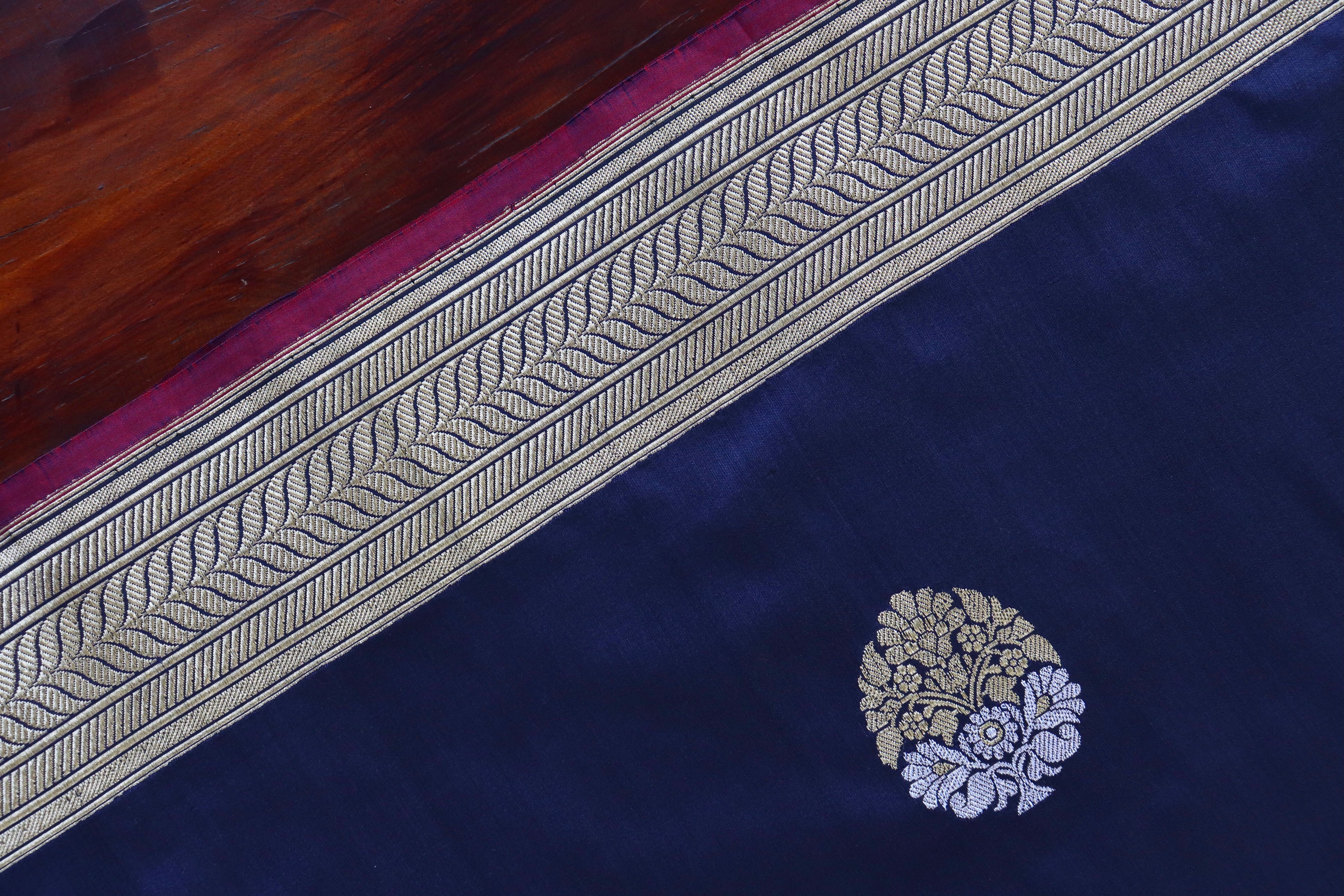 Navy Blue Sona Rupa Pure Silk Handloom Banarasi Saree