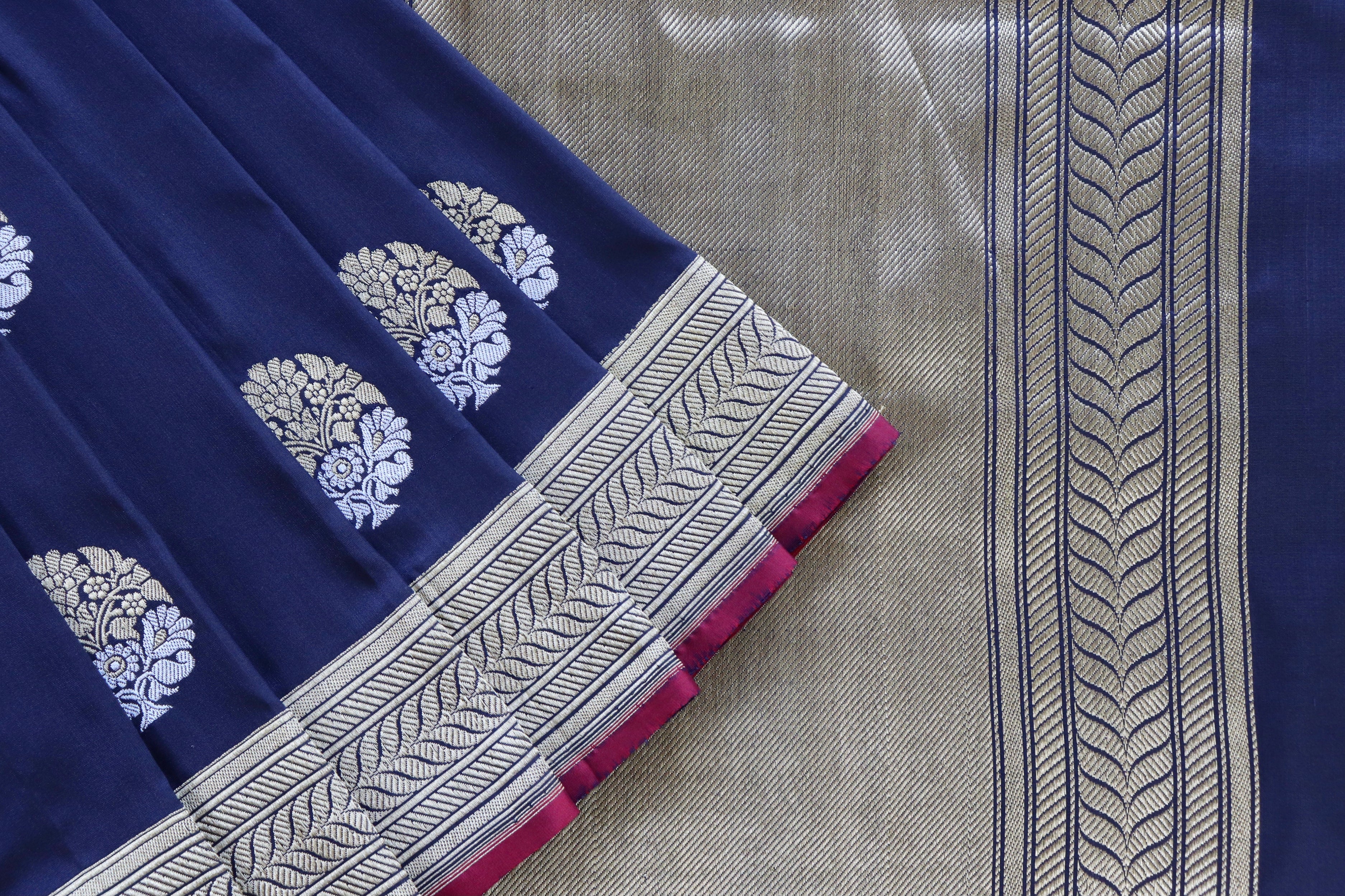 Navy Blue Sona Rupa Pure Silk Handloom Banarasi Saree