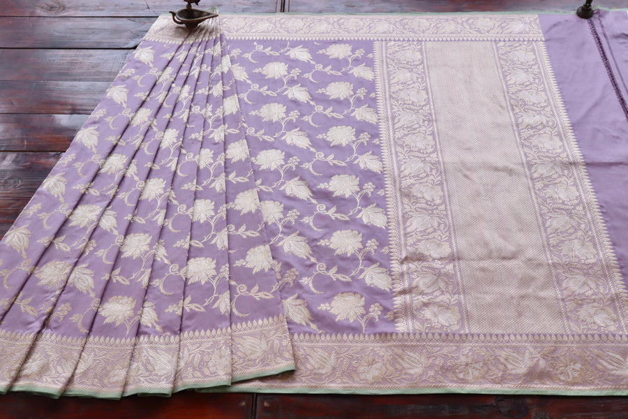 Lilac Chinar Jangla Pure Silk Handloom Banarasi Saree