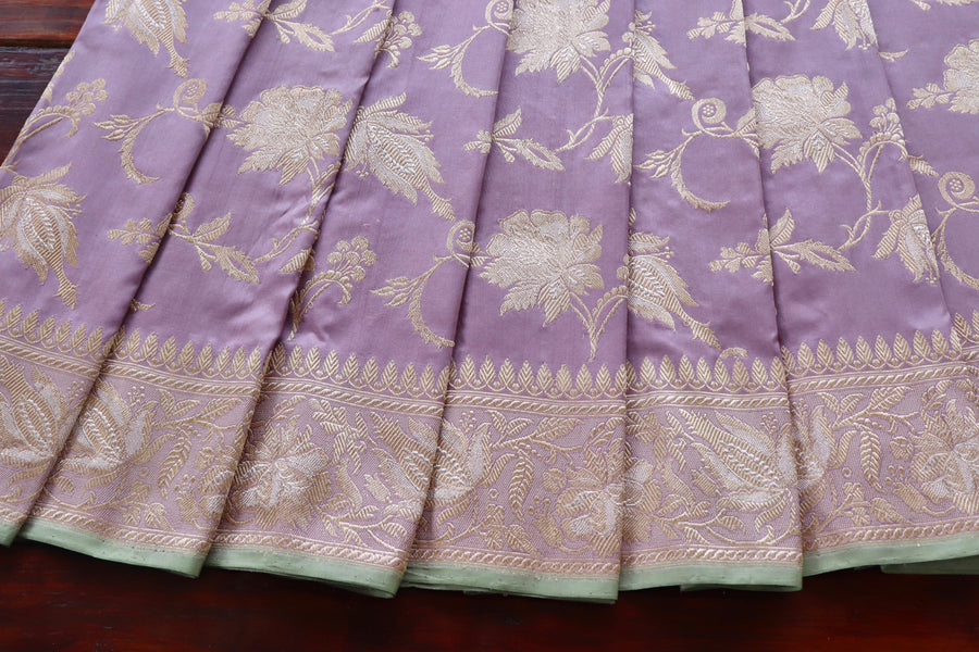 Lilac Chinar Jangla Pure Silk Handloom Banarasi Saree