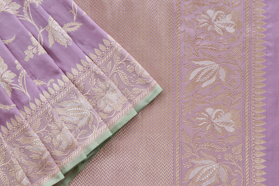 Lilac Chinar Jangla Pure Silk Handloom Banarasi Saree