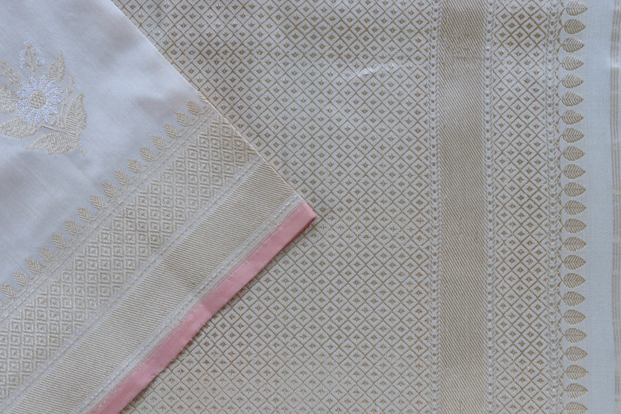 Full drape of Ivory Sona Rupa pure silk Banarasi saree