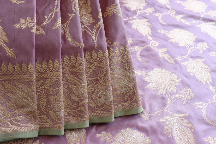 Lilac Chinar Jangla Pure Silk Handloom Banarasi Saree