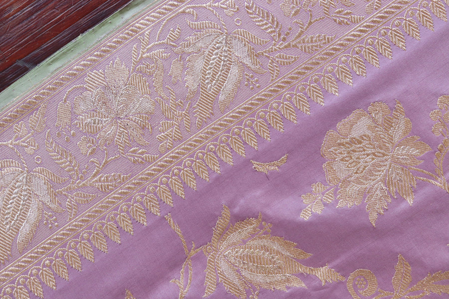 Lilac Chinar Jangla Pure Silk Handloom Banarasi Saree