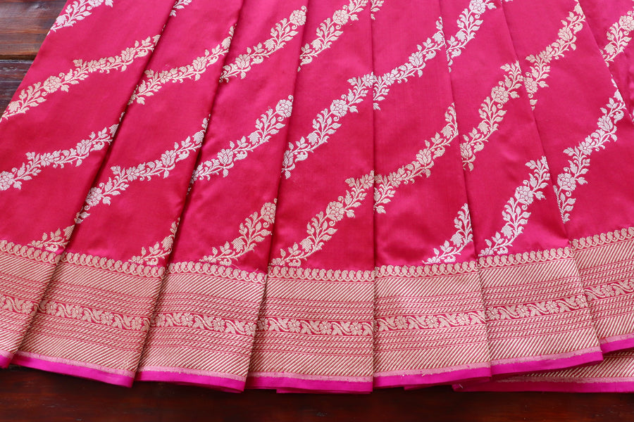 Rani Pink Aada Jangla Pure Katan Silk Banarasi Saree