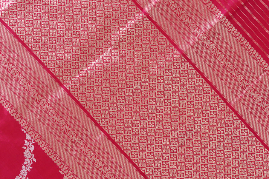 Rani Pink Aada Jangla Pure Katan Silk Banarasi Saree