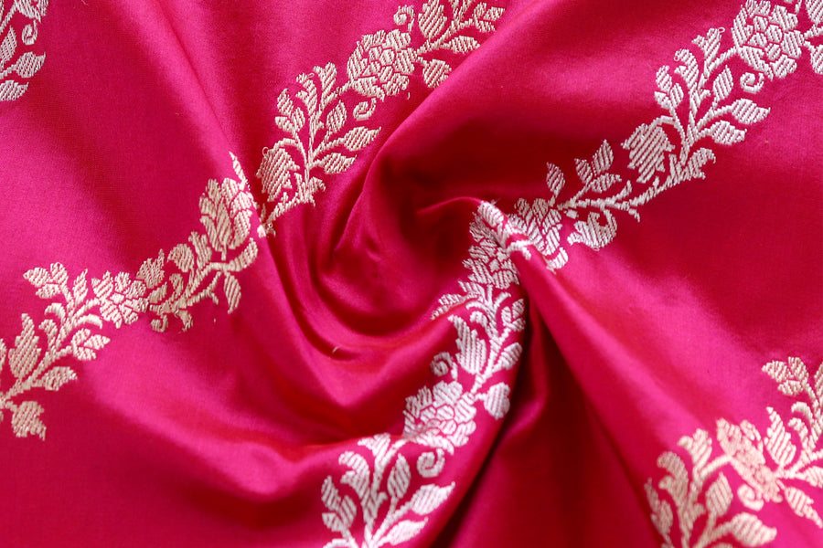 Rani Pink Aada Jangla Pure Katan Silk Banarasi Saree
