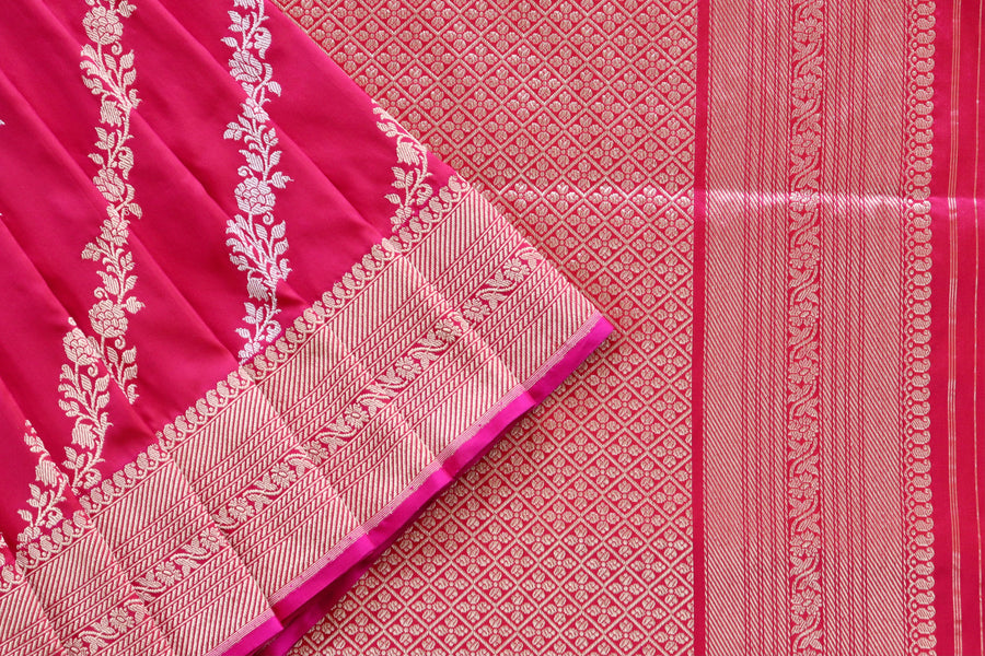 Rani Pink Aada Jangla Pure Katan Silk Banarasi Saree