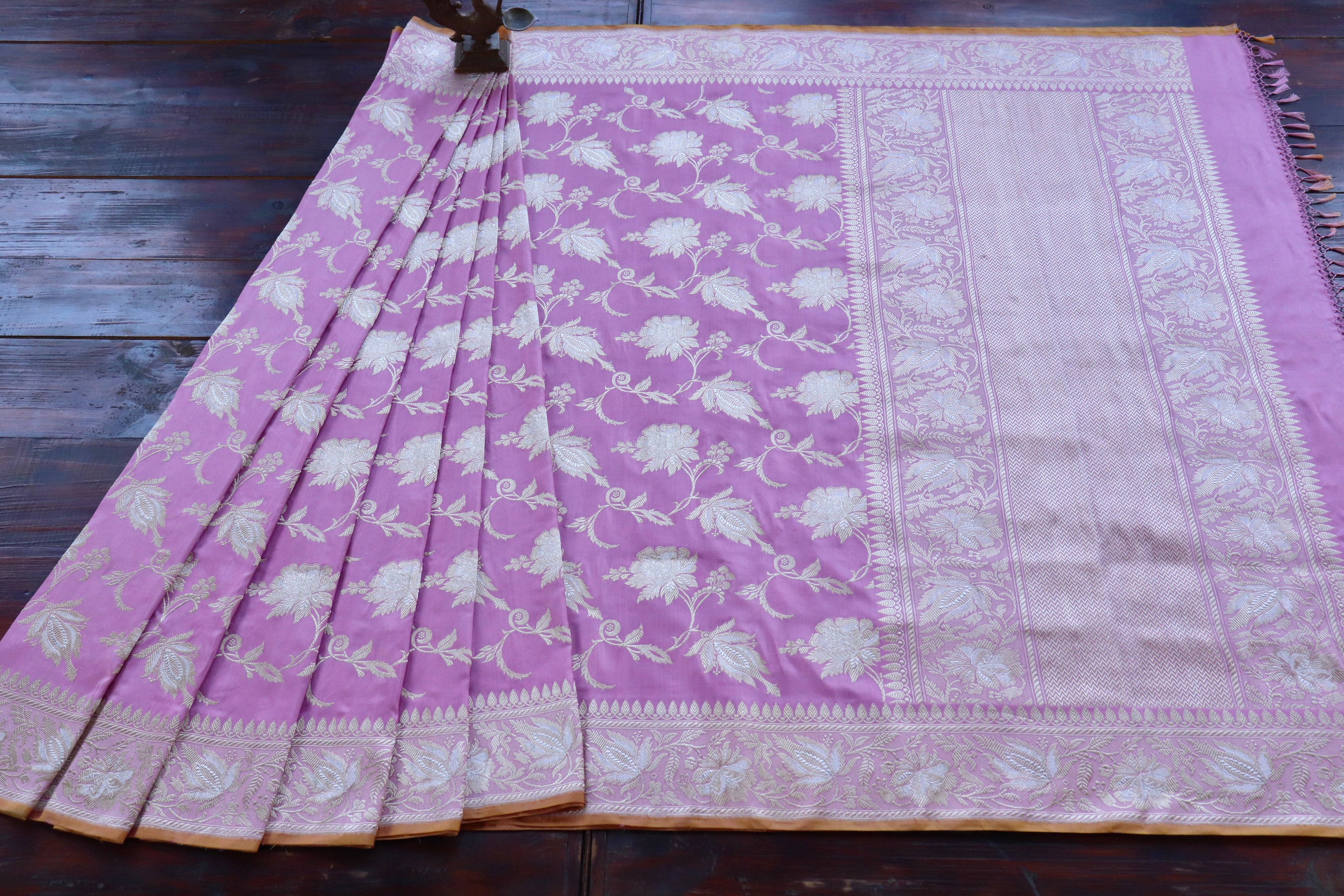 Lilac Chinar Jangla Pure Silk Handloom Banarasi Saree