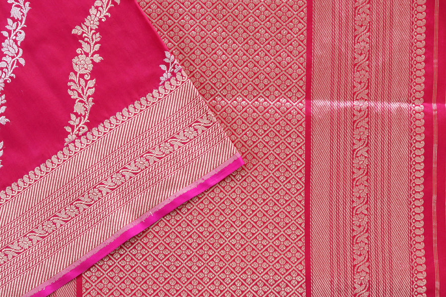 Rani Pink Aada Jangla Pure Katan Silk Banarasi Saree