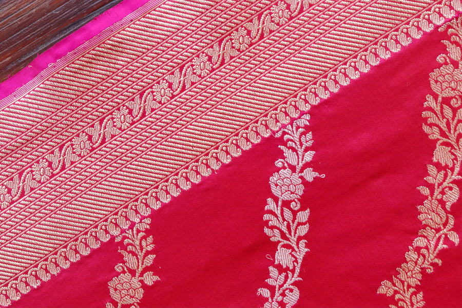 Rani Pink Aada Jangla Pure Katan Silk Banarasi Saree